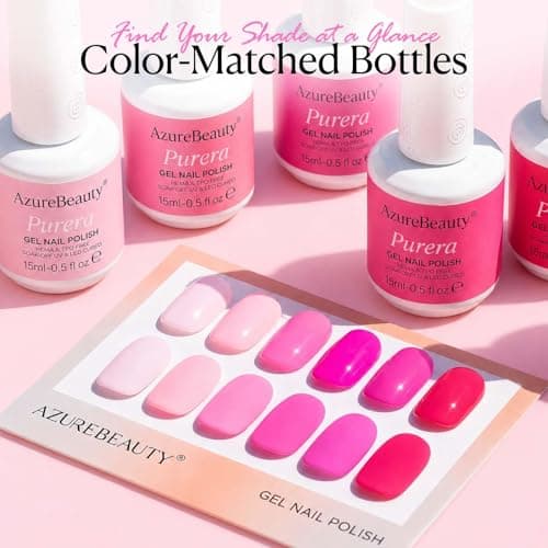 AZUREBEAUTY 6 Colors 15ml HEMA Free Pink Purera Gel Nail Polish Set, Same Color Bottles, Soak Off UV LED Gel Polish Kit Nail Art for DIY at Home Manicure Salon Gift, Neon Light Bright Baby Pink - Thumbnail 4