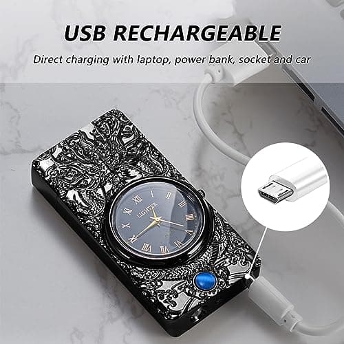 BABOBIU Electric Lighter Arc Windproof Cool Dragon Lighter Flameless Plasma Lighters Camping Lighters with Portable Flashlight for Camping, Hiking, Adventure (Black) - Thumbnail 6