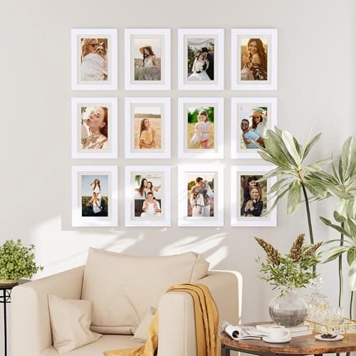 decorUhome 5x7 Picture Frame Set of 10, Display Photos 4x6 with Mat or 5x7 Unmatted for Picture Frames Collage Wall Decor, White - Thumbnail 2