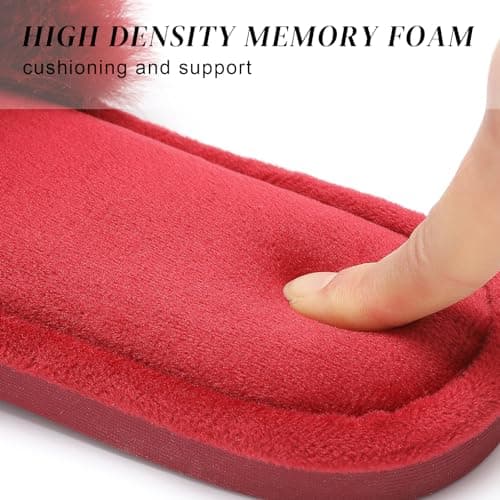 Parlovable Women's Faux Fur Slippers – Fluffy Open-Toe Memory Foam Slides with Anti-Slip Sole, Indoor & Outdoor House Shoes Burgundy 7-8 - Thumbnail 5