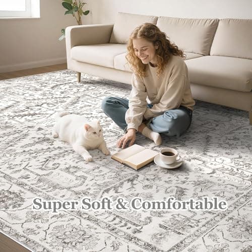5x7 Area Rugs for Living Room - Washable Soft Large Vintage Rug Non-Slip Stain Resistant Traditional Stain Resistant Indoor Floor Low Pile Carpet for Bedroom Dining Room or Home Office - White - Thumbnail 5