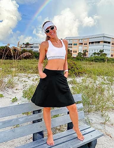 Fulbelle Athletic Skort for Women, Golf Skirts for Women High Waisted Sports Running Tennis Skirts with Pockets Black X-Large - Thumbnail 3