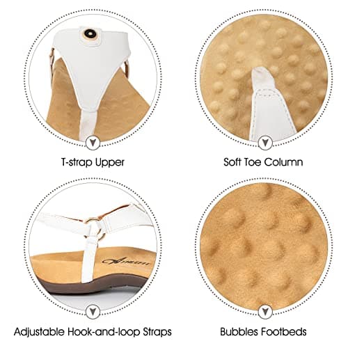 Athlefit Women's Comfortable Orthopedic Sandals Thong Dressy T-Strap Orthotic Casual Summer Arch Support White Sandals size 5.5 - Thumbnail 5