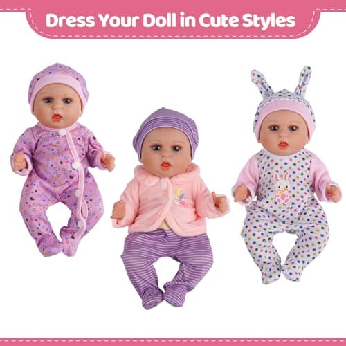 BABESIDE Alive Baby Doll Clothes for 8-12 Inch Dolls, 3 Set Doll Clothes Outfits, Baby Doll Accessories Romper Suit, Coat and Hat for Baby Dolls,Easter Pretend Play Accessories for Kids 3+ - Thumbnail 3