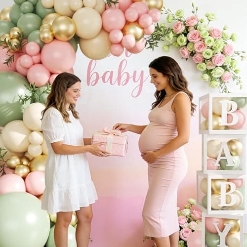 Pink and Green Gold Balloon Arch Kit, 132Pcs Pink and Green Baby Shower Decorations with Baby Boxes Letters for Girls Boho Baby Shower Gender Reveal Birthday Party Decorations - Thumbnail 4