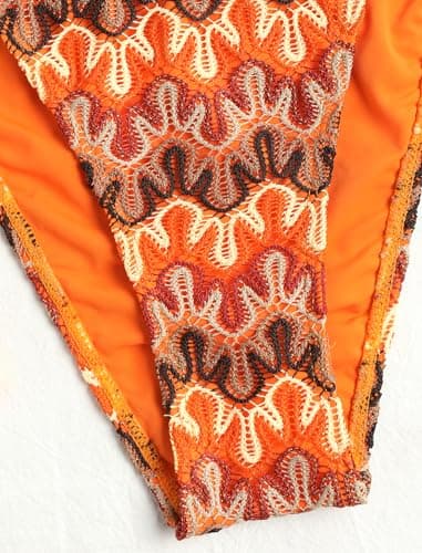ZAFUL 2 Piece Triangle Bikini for Women Knitted Rope Halter Bikini Sets Sexy Bathing Suit Side Tie Swimsuits Beachwear Boho Orange S - Thumbnail 6
