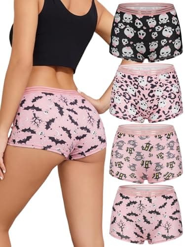 Dircho Women's Gothic Boy Short Panties 4 Pack, Spooky Cute Skull Print Mesh Boxer Briefs for Women - Image 1
