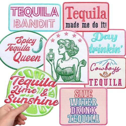 Trucker Hat Patches Funny Cool Vintage Tequila Drinking Embroidered Iron on Patches for Heat Press Clothes Jeans Bar Party DIY Accessories
