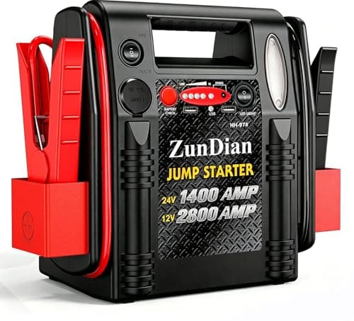12V/24V Jump Starter - ZunDian 2800/1400 Amp Heavy Duty Jump Box, Works with Truck Tractor Excavator Automotive Engine Starter Battery Charger Booster Jumper Box with USB/DC Power Unit - Image 1