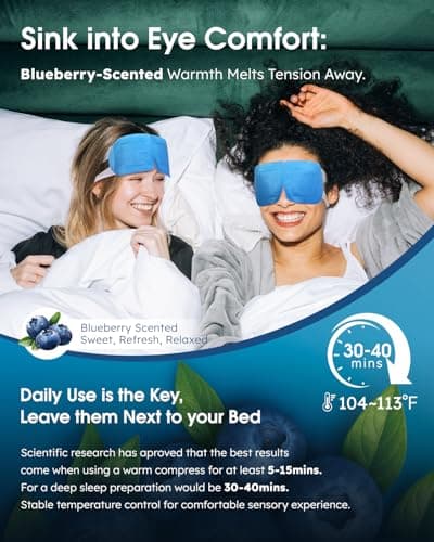 20 Packs Steam Eye Masks for Dry Eyes, Warm Compress Relief for Eye Fatigue & Puffiness, Sleep Heated Eye Mask, Disposable Travel Essentials, Spa Relaxation Gift Women, Party Favors Adults, Blueberry - Thumbnail 5
