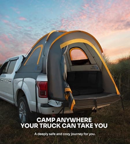 JOYTUTUS Pickup Truck Tent 2.0, Waterproof PU2000mm Double Layer for 2 Person, Portable Truck Bed Tent with Rainfly, 5.5'-5.8' Camping Preferred - Orange - Thumbnail 2