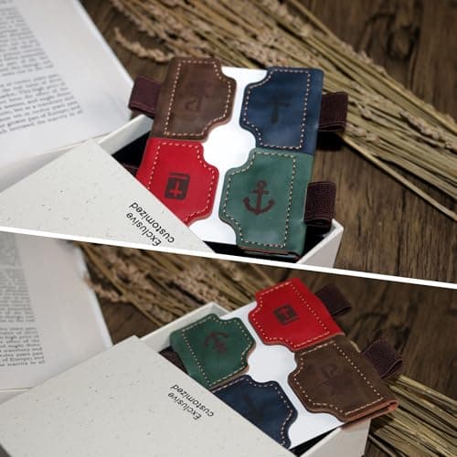 Buyborgood 4 Pcs Personalized Magnetic Leather Bookmark Pen Holder Book Lovers Christian Gifts Bygone Mark for Reading, Red-Bible + Coffee-Chi-Rho + Blue-Cross + Green-Anchor - Thumbnail 5