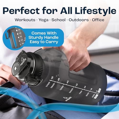 AQUAFIT Half Gallon Water Bottle with Time Marker - Straw & Chug Lid - BPA Free Gym Water Bottle with Straw - Big Gallon Jug (Aqua, 64 oz - 2in1 Lid) - Thumbnail 5