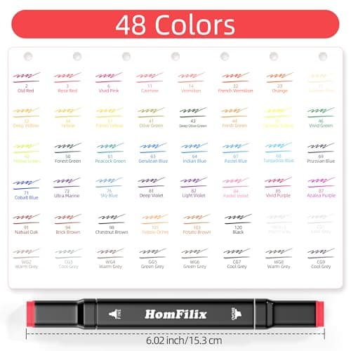 HomFilix Alcohol Based Markers 48 Colors, Dual Tip Art Sketch Marker, Drawing Pens Permanent Markers for Adult Artist Coloring - Thumbnail 2