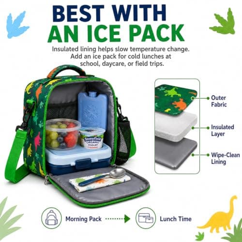 MISS BIG Dinosaur Kids Lunch Bag for Boys, Insulated School Lunch Bag, 5L - Thumbnail 3