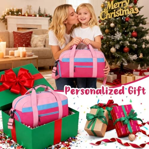 WOOMADA Travel Duffle Bag, Weekend Bag with Wet Pocket & Trolley Sleeve, Overnight Duffel(pink&hot pink) - Thumbnail 2