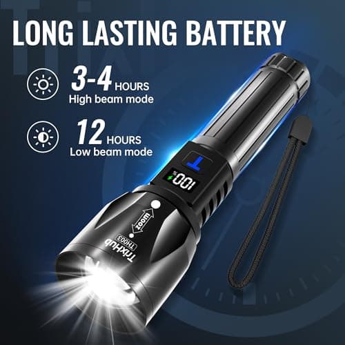 TrixHub Rechargeable Flashlights High Lumens 2Pack, 5Mode Flash Light with LCD Digital Display, Super Bright Flashlight Adjustable Tactical Flashlight, High Powered LED Handheld Flashlight for Home - Thumbnail 4