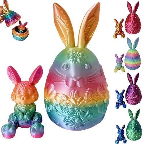 JimZePong 3D Printed Easter Eggs with Bunny Inside, Prefilled Easter Bunny Egg Alternative, 3D Printed Articulated Rabbit Surprise Egg for Easter Hunt, Baskets & Spring Decor (1Egg，1Bunny)