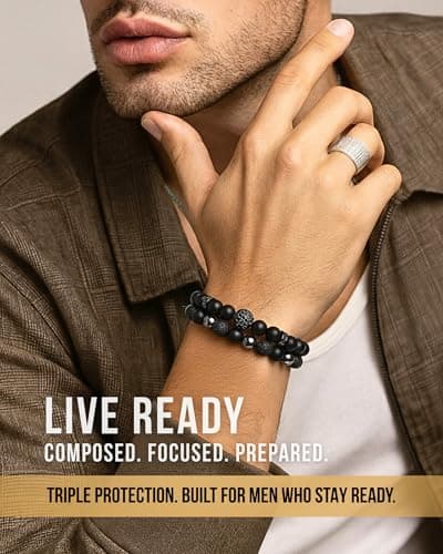 WestLuna Black Obsidian Bracelet for Men - Triple Protection Bracelets, Obsidian Hematite Lava Stone 8MM Natural Stone Beaded Bracelet for Men Jewelry Gifts (Small) - Thumbnail 2