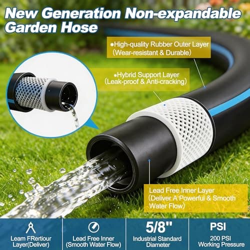 Garden Hose 50FT Non-expandable Heavy Duty, Kink-free Flexible Water Hose, Leak-proof Hybrid Pipe with Brass Fittings for Garden, Car Washing & Household Cleaning - Thumbnail 2