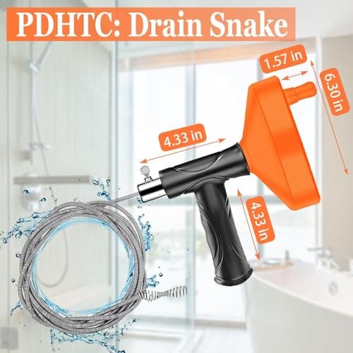 33 FT Drain Snake Auger, Plumbing Snake Drain Hair Clog Removal Tool, Sink Unclogger Drain, Heavy Duty Drum Auger, Cleaner Tool for Bathroom Kitchen Tub Shower Drain Clog Remover with Gloves - Thumbnail 3