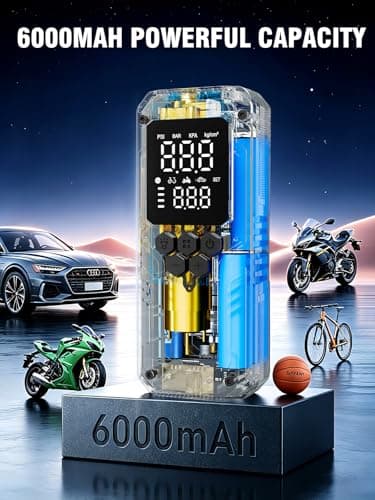 AIRSURE Tire Inflator Portable Air Compressor, 5X Faster Air Pump for Car Tires with Powerful Battery, 12V DC & Autostop, 150PSI Cordless Tire Pump for Car, Motorcycle, Bike, Balls - Thumbnail 6