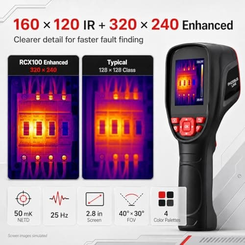 phonebus Link RCX100 Handheld Thermal Imaging Camera, 320x240 TISR Enhanced (160x120 IR), 2.8" 500-Nit Screen Infrared Imager, -4°F to 1022°F, 25Hz, Pro Tool for Home Inspection, HVAC, Electrical - Thumbnail 3
