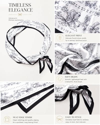 rgwtgkyh Satin Silk Scarf Belt for Women Black and White Flower Soft Decorative Waist Sash for Jeans Elegant Formal Prom Dress Waistband Western Boho Accessory - Thumbnail 4
