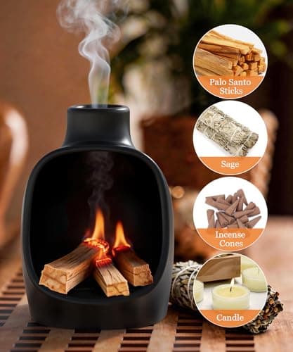 Kitcroet Palo Santo Holder - Modern Chiminea Incense Burner for Yoga, Meditation, and Anxiety Relief - Wood Sticks Dish, Sage Ash Catcher, SArchitectural Square & Organic Round, Cone Burner - Tower - Thumbnail 3