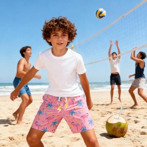 Cozople Swim Short for Boys Swimsuit Swim Trunk Swim Short Flamingo Palm Tree Pineapple Printed Compression Swimwear UPF Stretchy Bathing Suit Size 14-16 - Thumbnail 6