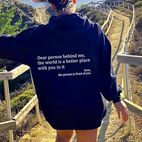 Enthowother Dear Person Behind Me Sweatshirt Hoodie,Halloween Sweatshirt White Hoodie (Black Hoodie,L) - Thumbnail 2