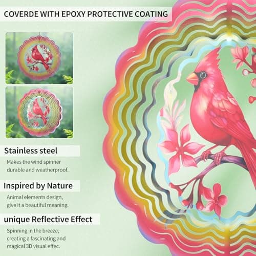 Wind Spinners Outdoor Cardinala Decorations - Birthday Gifts for Women Mom Grandma, Cardinala Deocr Hanging Wind Spinner 12 inch 3D Wind Sculptures for Garden Decor for Outside, Yard, Outdoor - Thumbnail 3