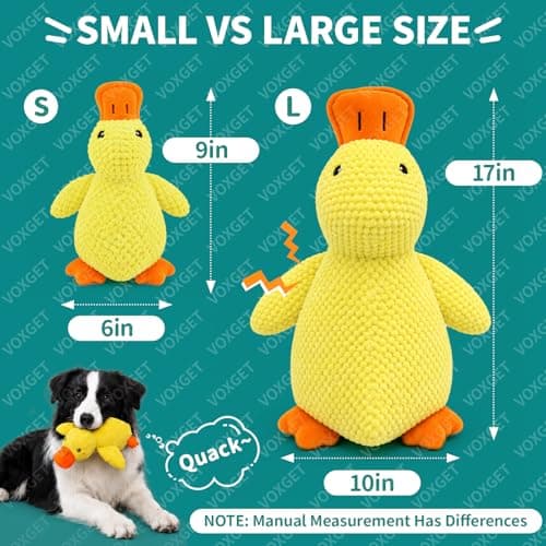 VOXGET Calming Duck Toy for Dogs, 2026 New Interactive Crinkle Toy with Quack Sound for Dogs Teeth, Soft Stuffed Plush Mellow Calming Duck Pillow for Puppy Keep Busy -Yellow, 9"x6"(S) - Thumbnail 5