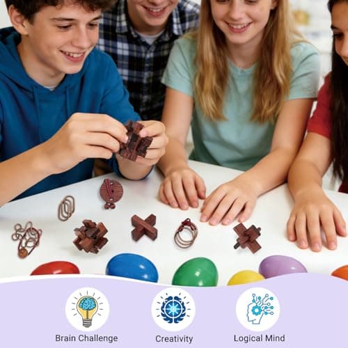 24 Pcs Brain Teaser Puzzles for Adults - Metal & Wooden 3D IQ Test Logic Game, Unlock Interlocking Brain Puzzle Toys for Teens Kids, Smart Educational Desk Toy for Mind Challenges - Thumbnail 4