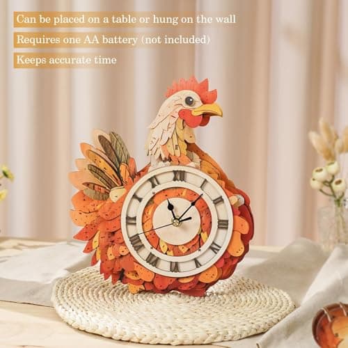 Kosmickiss 3D Wooden Puzzles for Adults-Retro Hen Wall Clock with Swinging-Mechanical Wooden DIY Clock Kit-Wooden Models for Adults to Build-Vintage Home Decor - Thumbnail 5