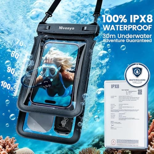 Niveaya IPX8 Double Space Waterproof Phone Pouch (up to 8.3") -2 Pack Waterproof Phone Case with Lanyard for iPhone 17 16 15 Pro Max,Touchscreen & Underwater Photography, Beach Cruise Essentials 2026 - Thumbnail 2