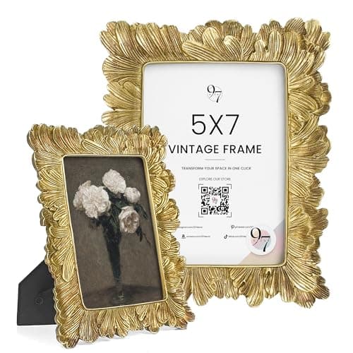 97 Decor 5x7 Vintage Picture Frame - 5x7 Picture Frame Antique, Ornate Gold Frames 5x7in, Small 5x7in Picture Frames Wall Hanging For Home Decor