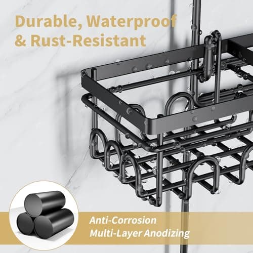 KEGII Shower Caddy Hanging for Handheld Showerheads, Rustproof Hanging Shower Organizer with Soap Dish, Toothbrush Holder and Hooks, Over Showerhead Caddy for Bathroom - Thumbnail 6