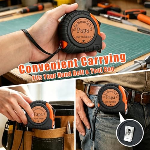 Fathers Day Papa Grandpa Gifts from Grandkids Father's Day Birthday Gift for Papa Grandpa Grandfather from Granddaughter Grandson Grandparents Day Gift Genuine Leather Engraved 25 FT Tape Measure Tool - Thumbnail 4