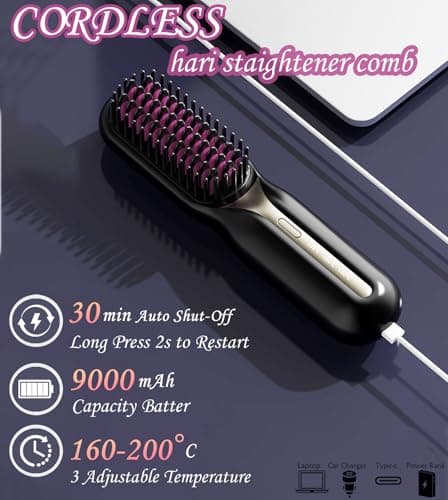 Ctpceept Professional Wireless Straightening Brush，Get Salon-Smooth Hair with 130M Plasma Ions & 3 Heat Settings Features 113% Larger Plates, 30Min Auto-Off, Perfect for Thick/Curly Hair & Travel. - Thumbnail 3