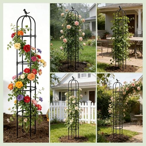 Lancisism Garden Obelisk Trellis for Climbing Plants Outdoor - 6.3 Ft Plant Support Round Trellis for Potted Plants Indoor - Rustproof Plastic Coated Tomato Cage for Vines Flowers Fruits Vegetable - Thumbnail 6