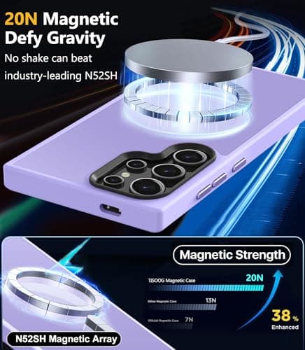 TISOOG Strong Magnetic for Galaxy S24 Ultra Case, [Compatible with Magsafe] [Military Grade Drop Tested] Translucent Matte Slim Case for S24 Ultra 6.8 inch,Light Purple - Thumbnail 3
