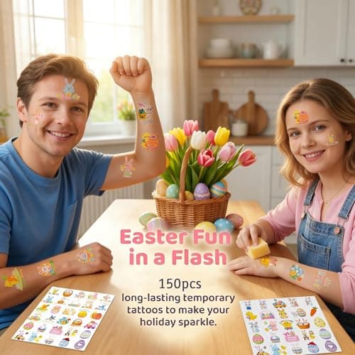 GgXanthyll Easter Temporary Tattoos,150 PCS, Easter Basket Stuffers, Party Favors, Waterproof, Non-Candy Party Favors Gifts - Thumbnail 5