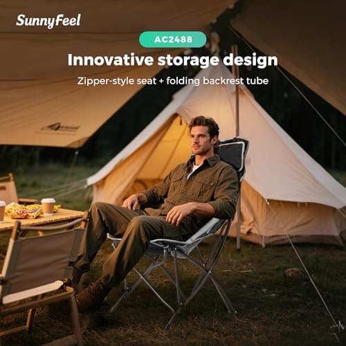 SUNNYFEEL High Back Camping Chair for Adults, 2 Pack Lightweight Camping Chair Support 250 lbs Heavy Duty Folding Chair Design Portable & Collapsible Camping Chairs for Outdoor, Camp, Beach, Picnic - Thumbnail 3