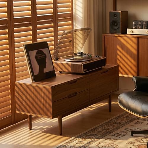Arkrocket Huygens High Fidelity Bluetooth Record Player with Built-in Speakers Belt Drive Vinyl Turntable with Moving Magnet Cartridge, Bluetooth Input Output and Aux-in (Huygens Walnut) - Thumbnail 3