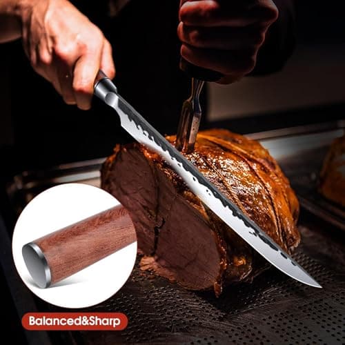 Huusk Knives Japanese Brisket Slicing Knife, 10" Premium High-Carbon Butcher Breaking Knife Hand Forged Long Meat Trimming Carving Knives for Turkey Slicing Meat Rib Roast BBQ, Gifts Idea for Men - Thumbnail 4