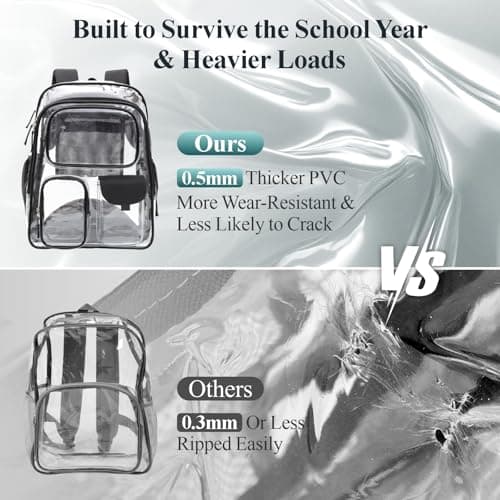 PACKISM Clear Backpack with Small Insulated Lunch Bag and Ice Pack - 18 Inch Extra Large Heavy Duty Bookbag with 3 Front Pockets, See Through PVC Transparent Backpacks for School, Black (Age 12+) - Thumbnail 5