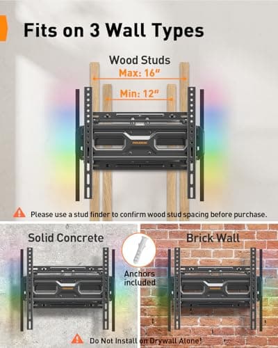 Perlegear AuraFrame™ Pre-Assembled TV Wall Mount with LED Lights for 26-65 inch TVs up to 99 lbs, Max VESA 400x400mm, Swivel, Extension, Tilt, TV Backlights with Music Sync, Fits 16”/12” Wood Studs - Thumbnail 3