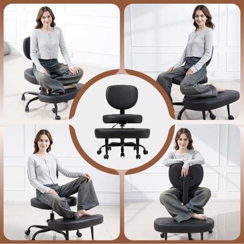 Avocahom Ergonomic Cross Legged Office Chair with Wheels, Criss Cross Desk Chair with Leg Rest, Meditation Chair Yoga Kneeling Chair, Adjustable ADHD Chair Black - Thumbnail 3