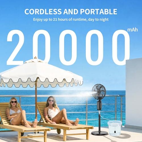 ATEngeus Outdoor Misting Fan 20000mAh Up to 21H Running Time, 12-Inch outdoor Oscillating Fan for Patios, 2 In 1 Pedestal & Tabletop Cooling Fan with Mister, Corded & Cordless, 7 Speeds, Remote, Timer - Thumbnail 3